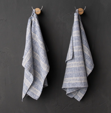 Geschirrtuch Multistripe Indigo Natural Leinen