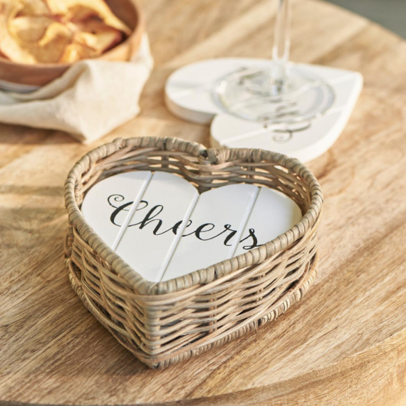 Rustic Rattan Heart Coasters