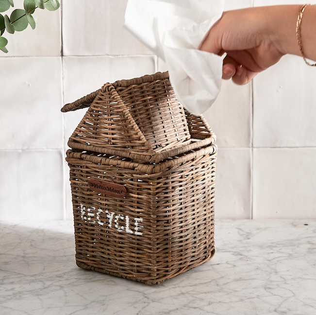 Rustic Rattan Recycle Mini Bin