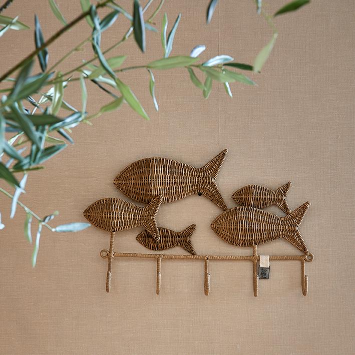 Rustic Rattan Happy Fish Coat Rack