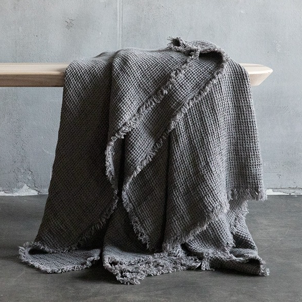 Leinen Plaid Waffelqique anthrazit