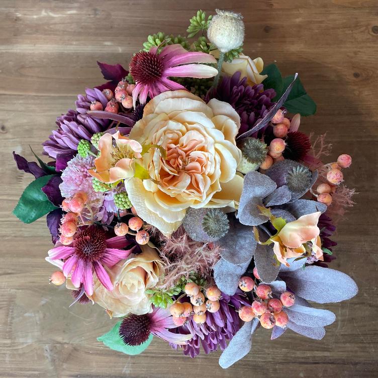 Seidenblumen Herbstbouquet Coral/Lila