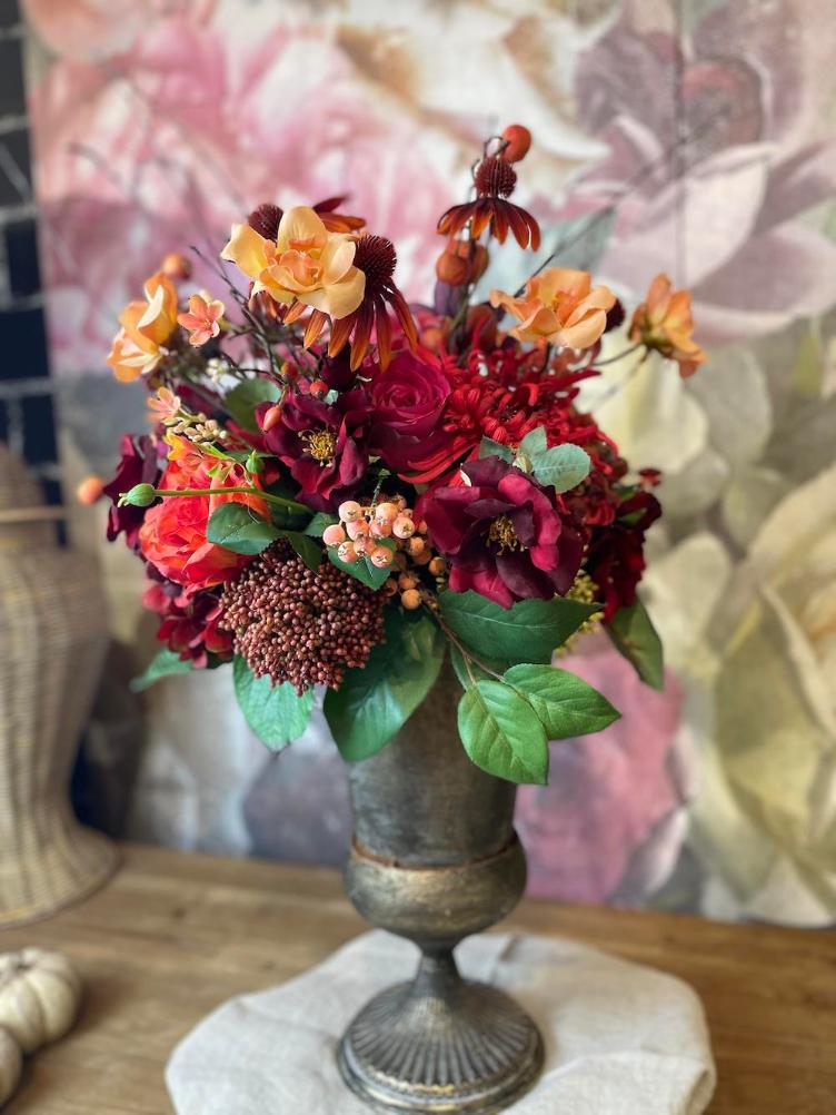 Seidenblumen Herbstbouquet dramatisch rot/pink - 2