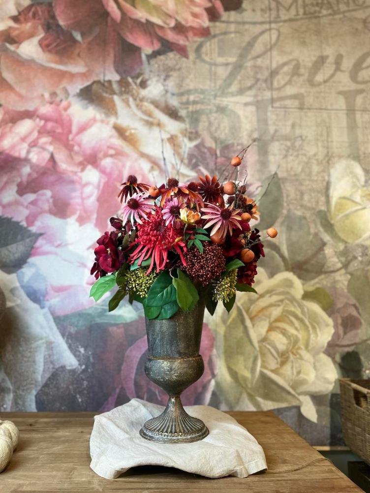 Seidenblumen Herbstbouquet dramatisch rot/pink - 0