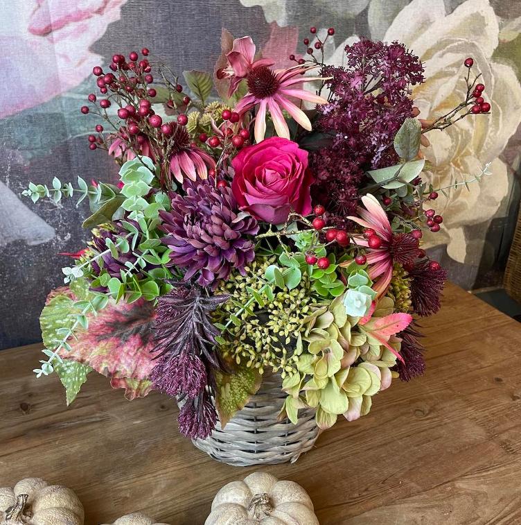 Seidenblumen Herbstbouquet mit Korb